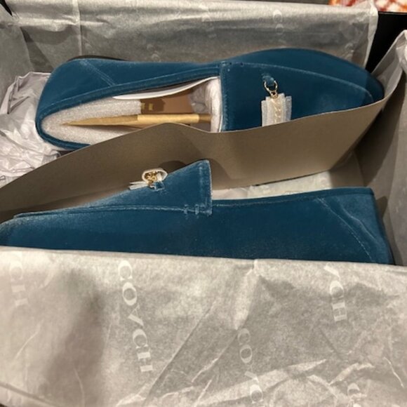 Coach Hanna Velvet Deep Turquoise Loafer - Picture 2 of 11